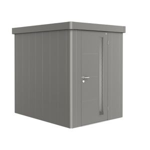 Biohort Metalen tuinhuis Neo - Enkele deur - Kwartsgrijs - 3D (348x292 cm)- Plat dak- Metaal- Biohort