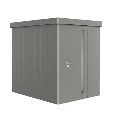 Biohort Metalen tuinhuis Neo - Enkele deur - Kwartsgrijs - 3D (348x292 cm)- Plat dak- Metaal- Biohort