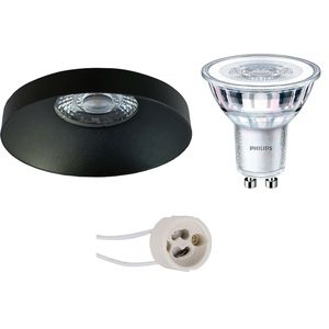 LED Spot Set - Pragmi Vrito Pro - GU10 Fitting - Inbouw Rond - Mat Zwart - Ø82mm - Philips - CorePro 830 36D - 4W - Warm Wit 3000K - Dimbaar