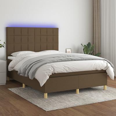 Boxspring met matras en LED stof donkerbruin 140x200 cm