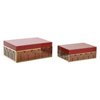 Doos-Juwelenkistje DKD Home Decor Metaal Kristal Rood Gouden Hout MDF 25 x 18 x 10 cm (2 Stuks)