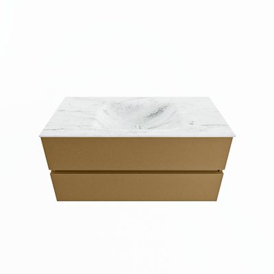 MONDIAZ VICA-DLUX 100cm badmeubel onderkast Oro 2 lades. Inbouw wastafel CLOUD midden 1 kraangat, kleur Opalo.