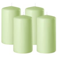 Enlightening Candles Cilinder/stompkaars - 4x - lichtgroen - D8 x H12 cm - 45 branduur