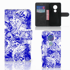 Telefoonhoesje met Naam Motorola Moto G7 Play Angel Skull Blauw