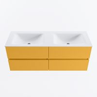 MONDIAZ VICA 130cm badmeubel onderkast Ocher 4 lades. Wastafel CLOUD dubbel zonder kraangat, kleur Talc.