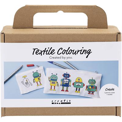 Creativ Company Mini hobbyset textiel decoreren, robot, primair kleuren, 1 doos