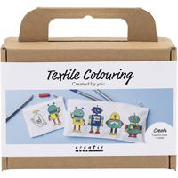 Creativ Company Mini hobbyset textiel decoreren, robot, primair kleuren, 1 doos