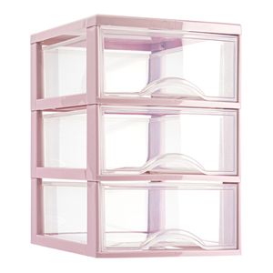 Ladeblokje/bureau organizer met 3x lades - transparant/roze - L18 x B25 x H25 cm - plastic