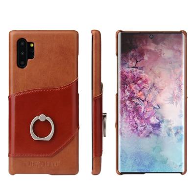 Fierre Shann olie Wax textuur echt leder terug Cover Case met 360 graden rotatie houder & kaartsleuf voor Galaxy Note 10 + (Brown)