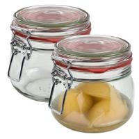 Weckpot/inmaakpot - 2x - glas - 500 ml - met beugelsluiting - transparant