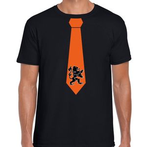 Zwart t-shirt oranje leeuw stropdas Holland / Nederland supporter EK/ WK voor heren