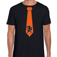 Zwart t-shirt oranje leeuw stropdas Holland / Nederland supporter EK/ WK voor heren - thumbnail