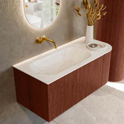 Badmeubel Mondiaz Kurve-Dlux | 105 cm cm | Meubelkleur Ruby | Wastafelkleur Ostra | Solid surface | Wasbak links zijde spoelbak | Zonder kraangat(en)