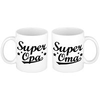 Cadeau set Super oma/opa koffie mokken / bekers wit 300 ml - thumbnail