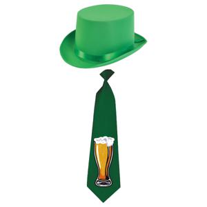 St. Patricks Day verkleed hoed en stropdas - groen - volwassenen - carnaval