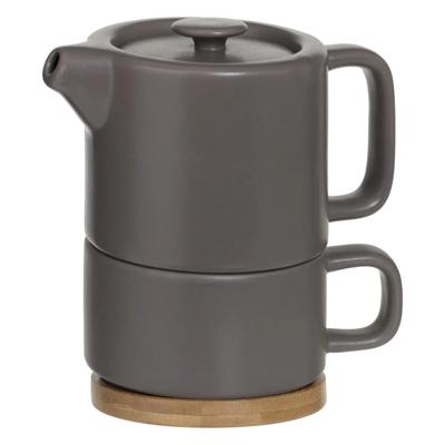Secret de Gourmet Theepot Penang - Keramiek - met kopje - donkergrijs - 10 x 15 cm