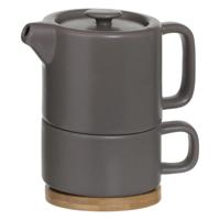 Secret de Gourmet Theepot Penang - Keramiek - met kopje - donkergrijs - 10 x 15 cm