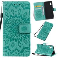 Gedrukt afdrukken zonnebloem patroon horizontale Flip PU lederen case voor Galaxy A10e met houder & kaartsleuven & portemonnee & Lanyard (groen)