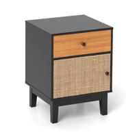 Rotan Nachtkastje Mid-Century Nachtkastje Opberglade en Kast Bohemian Bijzettafel Massief Houten Poten voor Woonkamer Slaapkamer