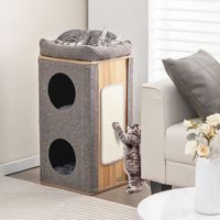 Kattenmand Kattenhuis met Krabplank en 3 Matten Speelton voor Katten tot 20 kg Kattenkrabpaal met Holletjes Grijs + Natuur