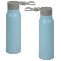 4x Stuks glazen waterfles/drinkfles blauwe coating met kunststof schroefdop 300 ml