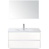 Dante Badmeubelset 100 cm - Wit Hoogglans - Keramische Wastafel Wit Enjoy met Spiegel