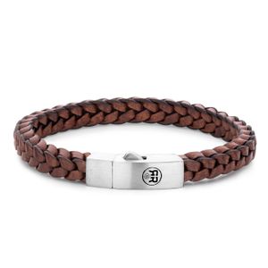 Rebel and Rose RR-L0082-S Armband Braided Square 925 Earth leder/zilver 8 mm bruin XL 23 cm