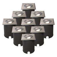 Set van 9 Cody LED Grondspots RVS - GU10 4,5 Watt 345 lumen dimbaar - 4000K neutraal wit - Kantelbaar - Overrijdbaar - Vierkant - IP67 waterdicht