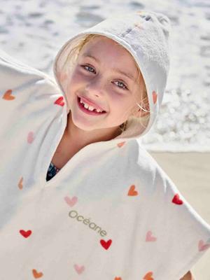 Personaliseerbare badponcho voor kinderen COEURS, met gerecycled katoen wit, bedrukt