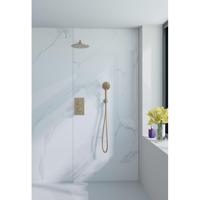 Fortifura Calvi Inbouw Regendoucheset - thermostatisch - wandarm - 25cm hoofddouche - ronde handdouche - metalen doucheslang - geborsteld Messing PVD (Goud) SW706206/SW720555/SW720562/SW720569/SW721169/SW799
