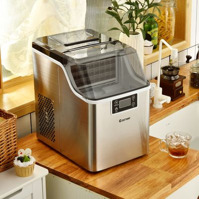 Aanrecht Ijsmaker Elektrische Ijsmachine met een Top Inlaatgat Automatische Zelfreinigende 18KG/24H 24 Stuks Ijsblokjes/15 Mins Zilver