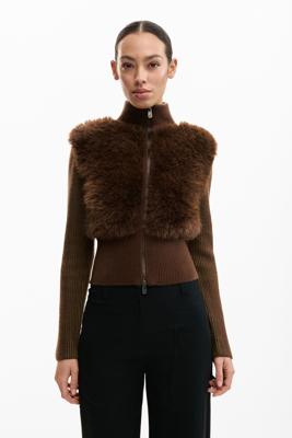 Gebreide trui met haarstructuur - BROWN - L