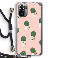 Cactusprint roze: Xiaomi Redmi Note 10S Transparant Hoesje met koord