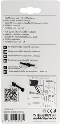 Simson voorvorkkoplamp zwart luminous naafdynamo op kaart