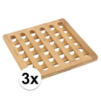 Pannenonderzetter - 3x - bamboe hout - L20 x B20 x H1 cm - hittebestendig