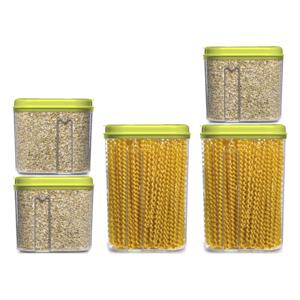 Voedselcontainers set - 5 stuks - groen - 1500ml en 1000ml - kunststof - voorraadpot/strooibus