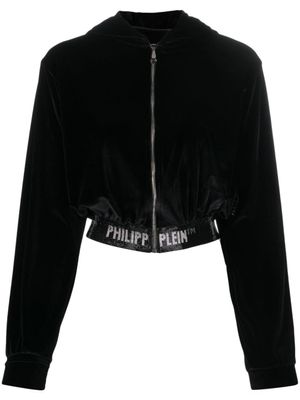 Philipp Plein hoodie en velours à logo strassé - Noir