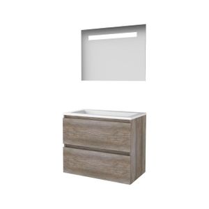 Basic-Line Economic 46 badkamermeubelset - 80x46cm - greeploos - 2 lades - acryl wastafel - 1 kraangat - Spiegel - geintegreerde LED verlichting - MFC Scotch Oak 1810428