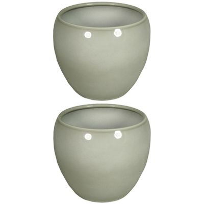 2x stuks bloempot misty grijs keramiek voor kamerplant H15 x D17 cm