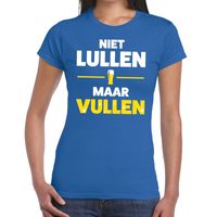 Niet Lullen maar vullen tekst t-shirt blauw dames - thumbnail