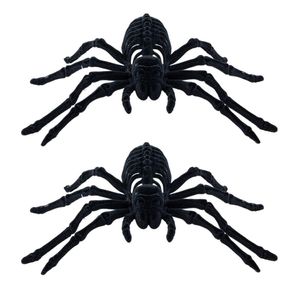 Spin skeletten 22 cm - 4x - zwart - velvet/fluweel tarantula - Horror/griezel thema decoratie