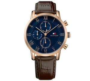 Tommy Hilfiger chronograaf Herenhorlogemet donkerbruine leren band, 44 mm