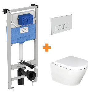 Luca Varess Calibro hangend toilet mat wit randloos met inbouwreservoir en gratis Ideal Standard Oleas M2 mat chroom bedieningspaneel