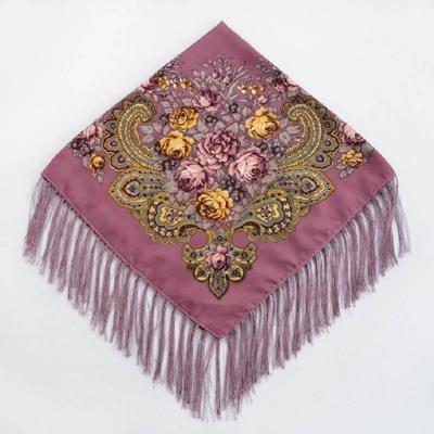 Roze etnische stijl retro kwast vierkante sjaal bloem patroon hoofddoek sjaal grootte: 90 x 90cm