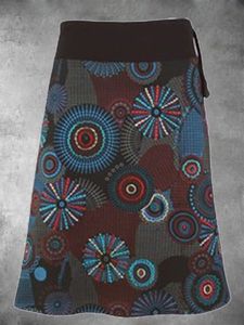 Brown Cotton-Blend Printed Skirt