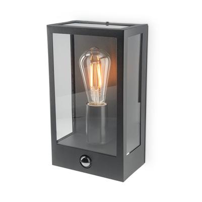 Stella PIR LED wandlamp - bewegingssensor - schemerschakelaar - excl. E27 lichtbron - max. 60 watt - IP44 Waterdicht - Zwart - voor buiten - tuinverlichting