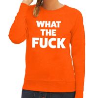 What the Fuck tekst sweater oranje voor dames - thumbnail