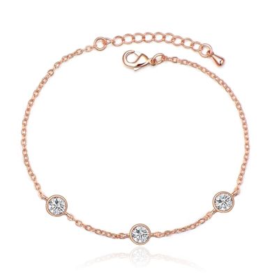 Verstelbare Dames Armband met 3 Zirkonia Steentjes Rose