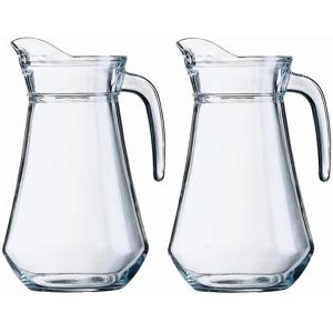 Water karaf - 2x - schenkkan - glas - 1.3 liter - hoogte 22 cm - waterkan