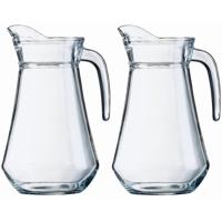 Water karaf - 2x - schenkkan - glas - 1.3 liter - hoogte 22 cm - waterkan